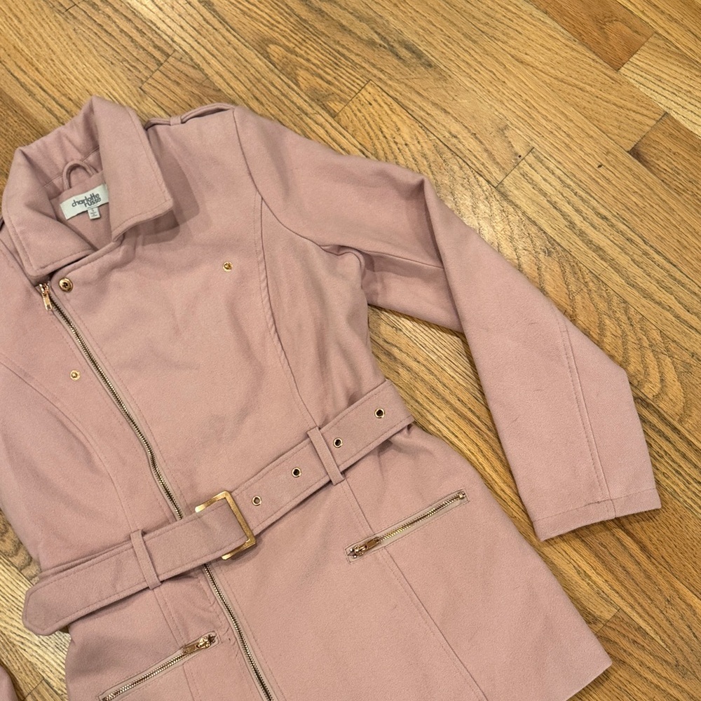 Y2K Charlotte Russe Pink Belted Trench Coat Small - Picture 4 of 9
